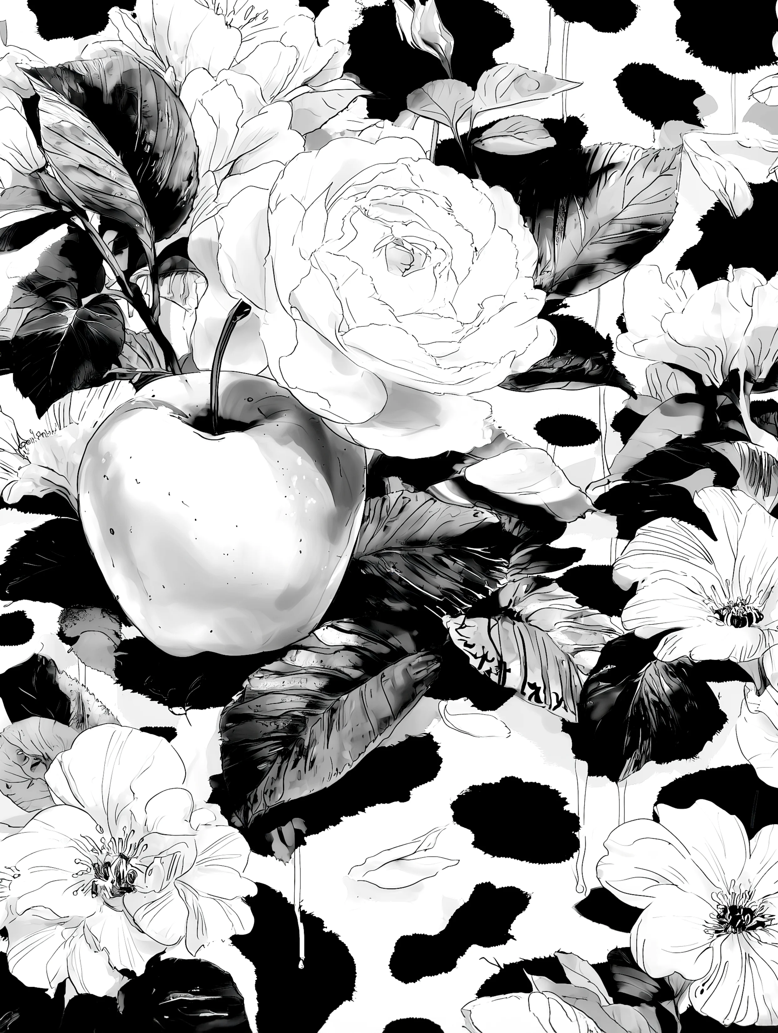 Free printable apple coloring page for adults featuring patches in background apple